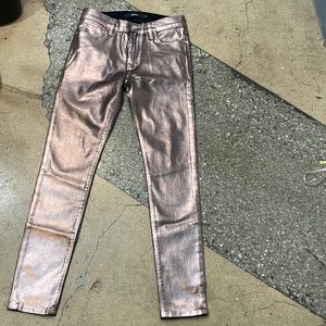 Hudson rose gold color foiled super skinny mid rise jeans